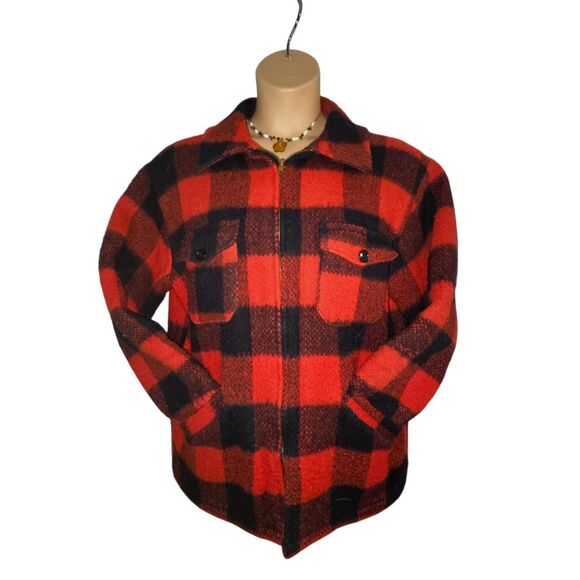 70s vintage wool buffalo plaid Melton jacket - Picture 1 of 7